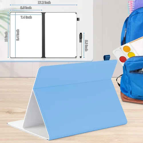 Vista 3 de Mini pizarra blanca de 12 x 9 pulgadas, pequeña pizarra blanca de borrado en seco, cuaderno borrable plegable, soporte para pizarra blanca, pizarra