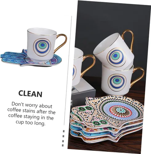 Vista 3 de Turkish Ceramic Coffee Cup and Saucer Set 120ml Retro Coffee Mug Household Tea Cup with Evil Eye Pattern for Afternoon Tea and Home Use