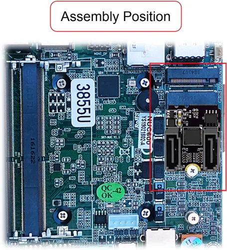 Vista 5 de Cablecc NGFF clave A+E PCI Express a SATA 3.0 6Gbps adaptador de doble puerto convertidor tarjeta de extensión de disco duro JMB582 2230