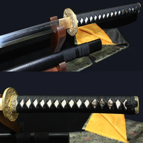 Vista 4 de Katanas de acero modelado de 41 pulgadas Espada de arcilla templada samurái japonesa espada afilada