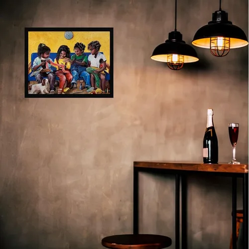 Vista 3 de Póster enmarcado para decoración de pared de niños afroamericanos, obra de arte familiar negra, 22 x 28 pulgadas (lienzo como texturizado)