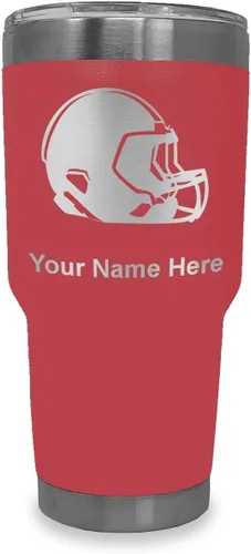 Vista 26 de LaserGram Vaso aislado al vacío de 20 onzas, casco de fútbol, grabado personalizado incluido (morado claro)