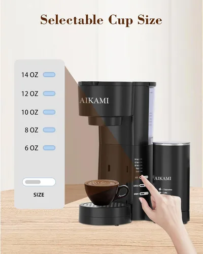 Vista 8 de Cafetera de una sola porción 4 en 1 con espumador de leche y molinillo de café, cafetera para taza K y café molido, con depósito de agua extraíble