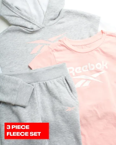 Vista 2 de Reebok Conjunto deportivo para niñas, sudadera de forro polar activo de 3 piezas, pantalones deportivos para correr, camiseta - Ropa deportiva