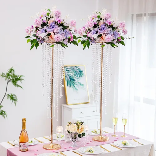 Vista 4 de Jarrones de boda altos Inweder para centros de mesa: dorado, 39.4 pulgadas, 2 piezas Chandelier Crystal Design, Centerpiece Table Decorations