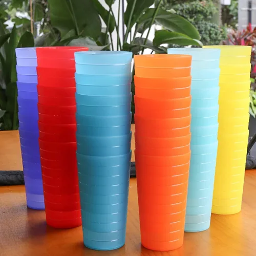 Vista 7 de Vasos de 22 onzas y platos llanos de 10 pulgadas reutilizables, sin BPA y aptos para lavavajillas en 6 colores surtidos, juego de 24 para uso diario