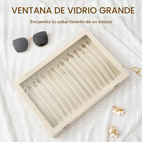 Vista 6 de Frebeauty Organizador de collares de 15 ganchos, bandeja de terciopelo con Beige