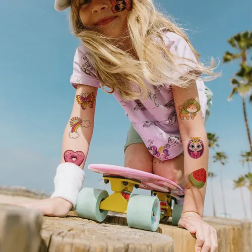 Vista 4 de CHARLENT 408 tatuajes temporales envueltos individualmente para niños, tatuajes mixtos para niños, regalos de fiesta de cumpleaños, rellenos