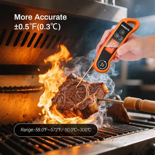 Vista 3 de Termómetro de carne de lectura instantánea, termómetro digital de carne con lectura rápida de 0.5 segundos, termómetro de cocina impermeable IPX5