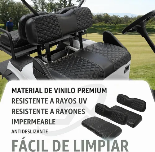 Vista 7 de Fundas de Asiento de Carrito de Golf Delanteras y Traseras Impermeables y Resistentes al Sol de Cuero Vinílico de Grado Marino Accesorios de Negro