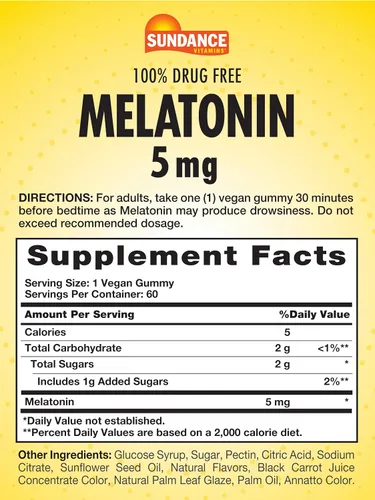 Vista 2 de Sundance Gomitas de melatonina de 5 mg 60 unidades Sabor mixto de bayas Suplemento vegano, sin OMG y sin gluten para adultos