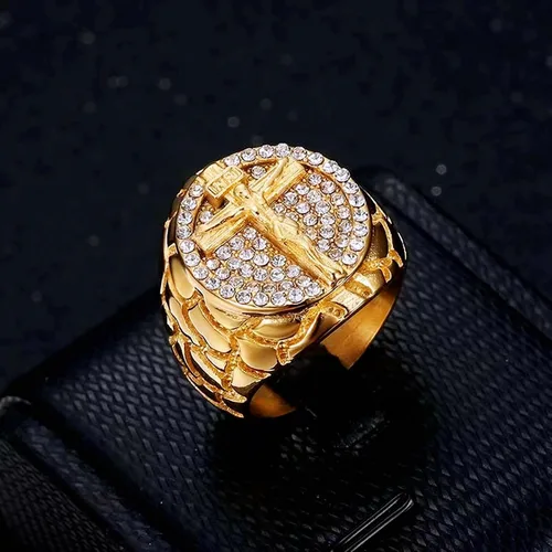 Vista 2 de LAIMIUMIU33 Anillo de cruz para hombre, anillo de circonita cúbica, anillo de hip hop, anillo de acero inoxidable 316, anillos de motociclista