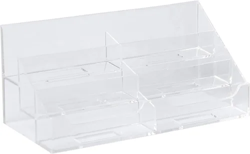 Vista 2 de Clear-Ad - Tarjetero horizontal de acrílico transparente de 6 niveles para escritorio de 3.5 x 2 - Organizador de tarjetas de visita de plástico