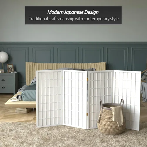 Vista 2 de Biombo portátil simple de 3 pies Biombo Shoji para dividir una cuarto, clásico diseño japonés, 4 tamaños y 6 colores, Madera, Blanco