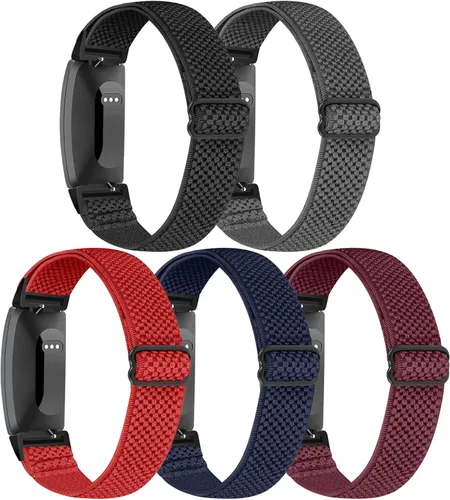 Vista 13 de Correa elástica para reloj, compatible con Fitbit Inspire 3/2/HR/Ace 2/3, correas de repuesto de nailon suave para mujeres y hombres negro+verde