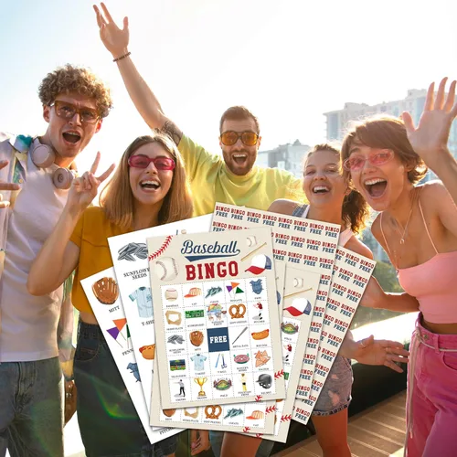 Vista 4 de Juego de cartas de bingo de béisbol, juego de bingo de béisbol para adultos, suministros de fiesta deportiva, recuerdos, decoraciones de fiesta