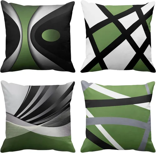 Vista 15 de Emvency Juego de 4 fundas de almohada negras modernas abstractas de rayas grises grises grises y blancas de acrílico llamativo, fundas de almohada