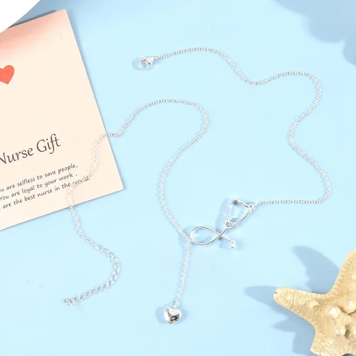 Vista 2 de Dcfywl731 Nurse Gifts for Women Silver Stethoscope Nurse Necklace Heart Initial Pendant Necklace Letter Necklace for Doctors and Nurses chrismtas