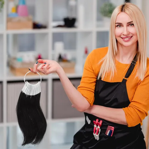 Vista 6 de 30 unids cabello humano color anillo extensiones de color de cabello prueba de tabla de cabello muestras de color prueba de color de cabello