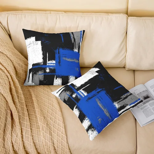 Vista 208 de Juego de 2 fundas de almohada abstractas de 16 x 16 pulgadas para niños, niñas, adolescentes, decoración de dormitorio, moderna a rayas, decoración