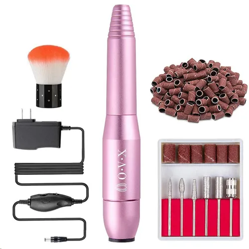 Vista 13 de Juego de taladro de uñas portátil Herramientas de forma de pulido para uñas de gel acrílico con brocas de uñas, bandas de lijado y cepillo (negro)