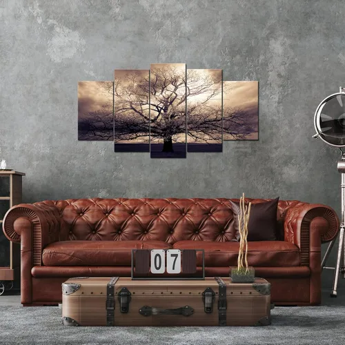 Vista 2 de sechars - 5 piezas de lienzo grande de arte para pared, árbol de la vida sepia, impresión fotográfica sobre lienzo, arte de bosque de fantasía