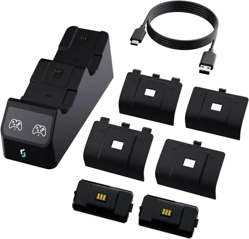 Vista 5 de Sliq Gaming Pro MAX Xbox Controller - Estación de carga con 2 baterías recargables de 2400 mAh para Xbox SeriesOne-XSElite, estación de carga Xbox