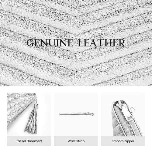 Vista 3 de befen Cartera acolchada de cuero genuino para mujer, con cremallera RFID alrededor de diseñador, cartera