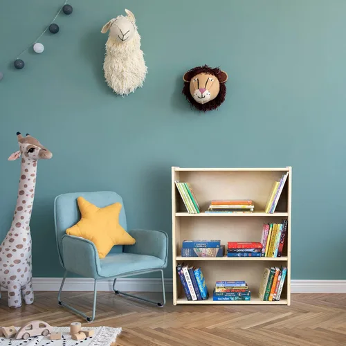Vista 2 de Estantería de 3 estantes, estantería Montessori y unidad de almacenamiento en madera contrachapada de abedul, organizador de suministros de arte