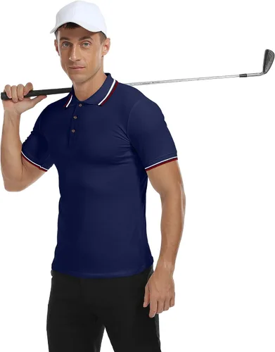 Vista 6 de MLANM Men's Polo Regular-Fit Quick-Dry Golf Striped Short Sleeve Collared T-Shirts