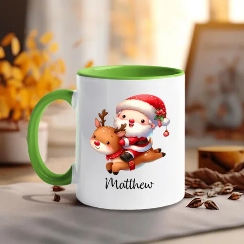Vista 3 de Taza de café de Papá Noel con nombre personalizado – Taza de Papá Noel personalizada, 11 onzas y 15 onzas, bonita taza de cerámica blanca regalo