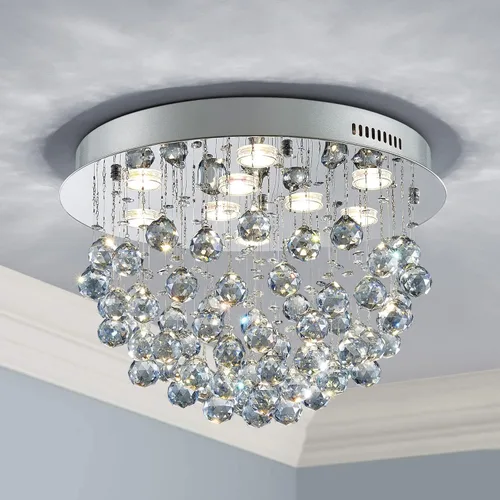 Vista 10 de Saint Mossi - Lámpara de araña de cristal K9 moderna de 9 luces, montaje empotrado, perfecto para comedor, baño, dormitorio, base de bombilla E12