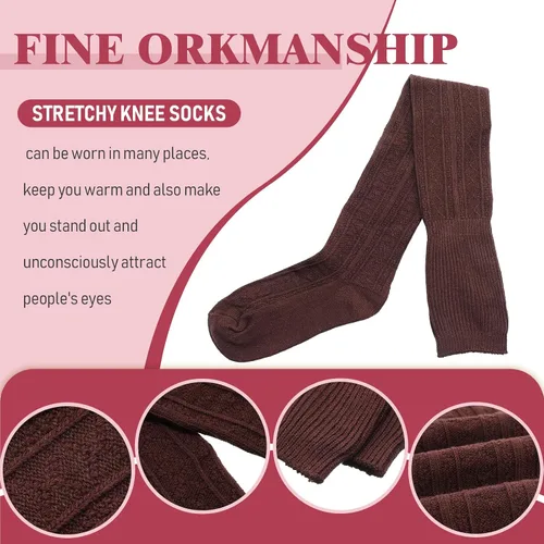 Vista 2 de SATINIOR 4 pares de calcetines altos hasta el muslo para mujer, calcetines de punto largos por encima de la rodilla, calcetines de material suave