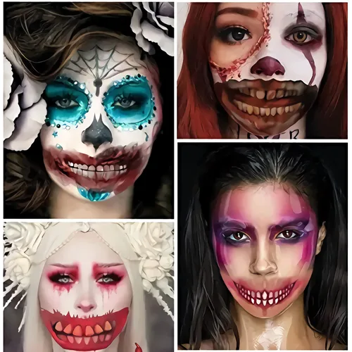 Vista 3 de 10 hojas de calcomanías de tatuaje de Halloween, calcomanías de tatuaje de boca aterradora, maquillaje de broma de Halloween, tatuaje temporal