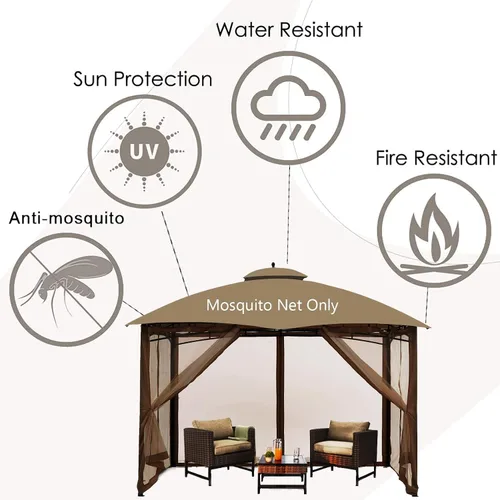 Vista 5 de Mosquitera Universal de Repuesto para Gazebo – Hugline 10' x 12' Pantalla de Malla para Exteriores de 4 Paneles con Cortina Lateral con Cremallera