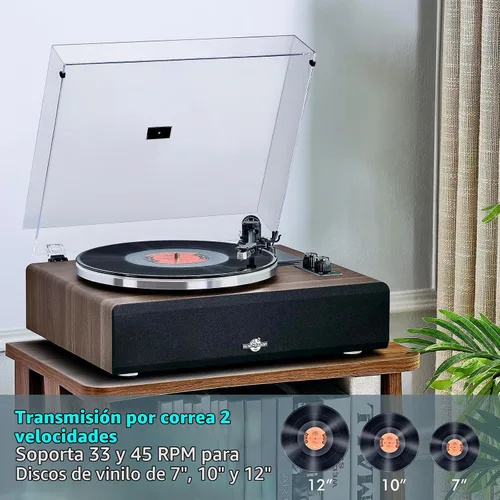 Vista 2 de Tocadiscos con altavoz, tocadiscos de vinilo con cartucho magnético para decoración del hogar y entretenimiento, tocadiscos de vinilo adecuado