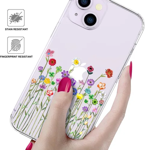 Vista 5 de Compatible con iPhone 14, funda transparente y bonita para mujeres y niñas, diseño floral, diseño floral femenino, funda para teléfono 14