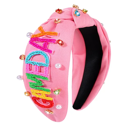Vista 10 de YAHPERN Diadema anudada de perlas de cristal, diadema ancha con nudo superior para mujer, accesorios para el cabello deportivos, béisbol, fútbol