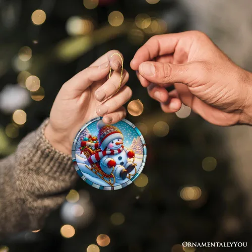 Vista 5 de Adorno de Navidad de trineo ártico, muñeco de nieve, hecho a mano, regalo de invierno helado