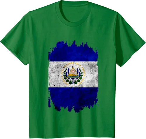 Vista 3 de Camiseta con bandera de El Salvador de El Salvador con diseño de bandera de El Salvador, Negro, S