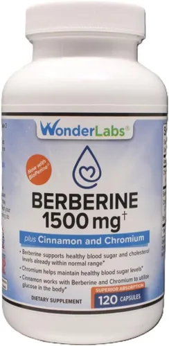 Vista 7 de Wonder Laboratories Berberina HCL 1,500 mg + mantenimiento de canela, cromo y bioperina para glucosa, corazón y salud del sistema inmunológico Sin