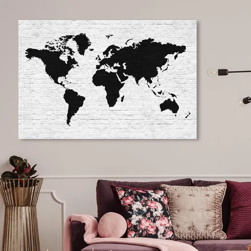 Vista 4 de The Oliver Gal Artist Co. Maps - Lienzo decorativo para pared, diseño de ladrillo limpio Mapamundi, decoración del hogar, 45 x 30 pulgadas, negro