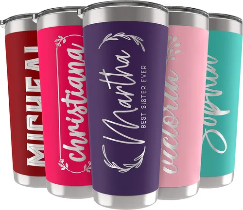 Vista 19 de Vasos personalizados, vaso de acero inoxidable de 20 onzas con tapa 13 diseños diferentes Tazas personalizadas de doble pared aisladas para café