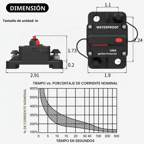 Vista 2 de DaierTek Disyuntor de circuito de 100 amperios de 12 V a 48 V, CC de 12 voltios 100 A en línea con reinicio manual, impermeable, para barco marino