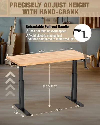 Vista 2 de WORKPRO Banco de trabajo ajustable con manivela, mesa de trabajo de madera de goma de 47.2 x 23.6 pulgadas, capacidad de carga de 300 libras