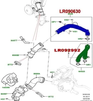 Vista 2 de ORIGEN LAND ROVER TERMOSTATO SUPERIOR MANGUERA CROSSOVER RANGE ROVER LR4 SPORT VELAR LR090630 LR092992