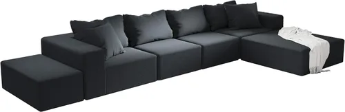 Vista 6 de Sofá interior minimalista, sofá de nube tapizado de combinación gratuita, sofá modular de chenilla con almohadas, cómodo para sala de estar, Negro
