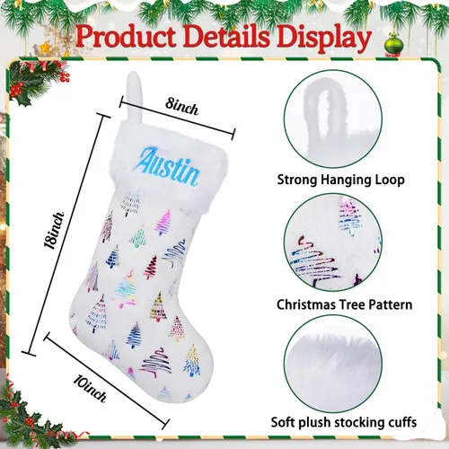 Vista 2 de Medias de Navidad personalizadas, 18 medias de Navidad grandes y coloridas para niños, medias grandes de piel sintética personalizadas, medias
