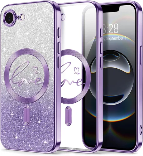 Vista 98 de Hython Funda para iPhone Air con purpurina, compatible con MagSafe Love Heart fundas magnéticas transparentes para teléfono para mujeres y niñas