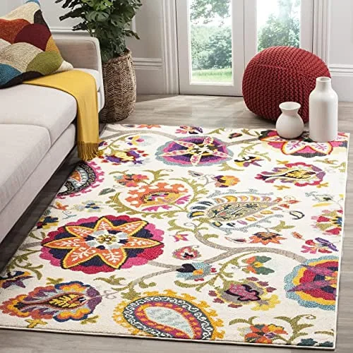 Vista 17 de SAFAVIEH Colección Monaco - Alfombra para pasillo, 2.2 x 6 pies, color marfil y multicolor, diseño floral bohemio, no desprende pelusa y de fácil